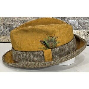 Cavanaugh Hats New York Men's Fedora Brown Suede Tweed  Vintage Eclectic 7 1/8
